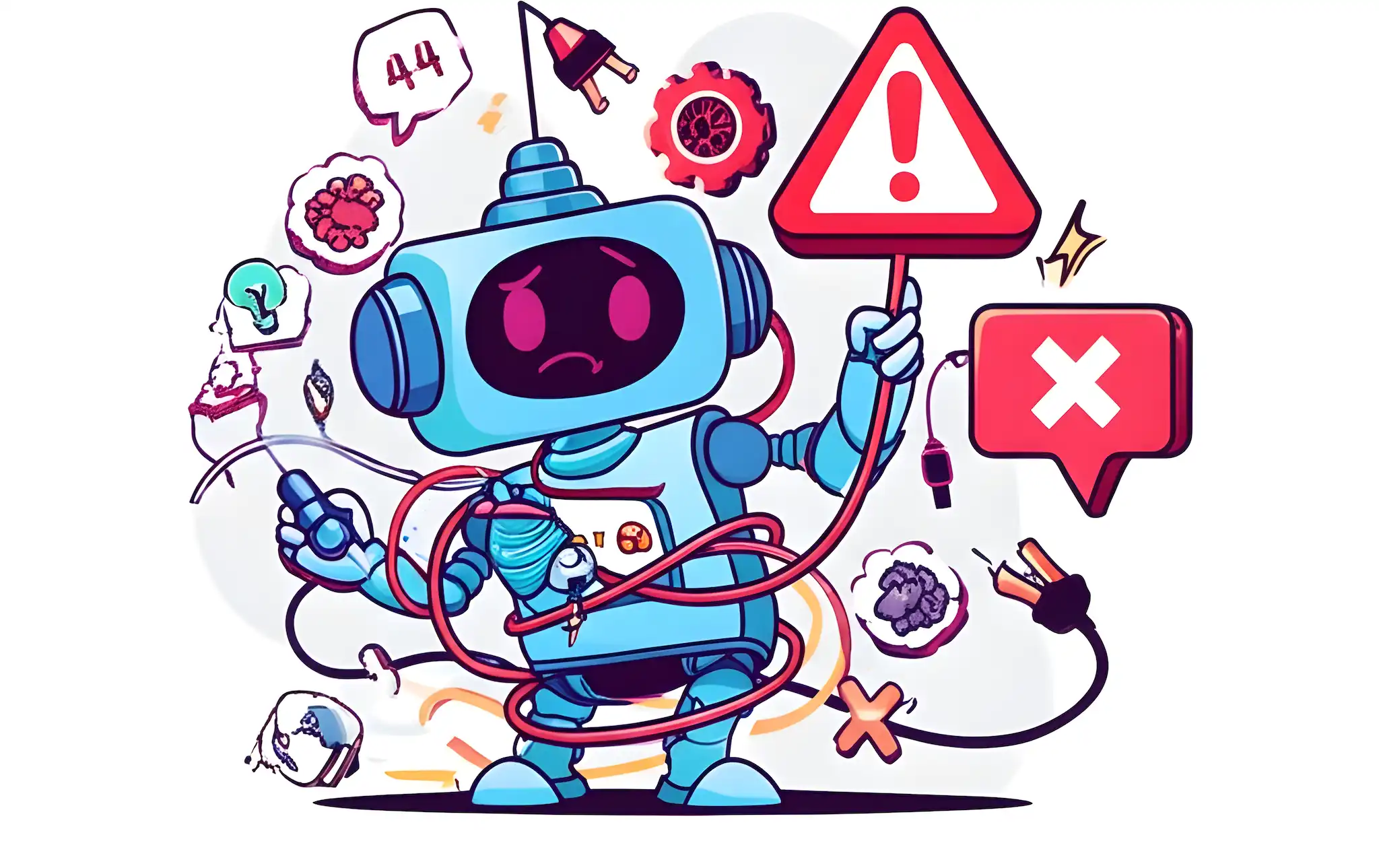 An AI robot tangled in Discord code wires