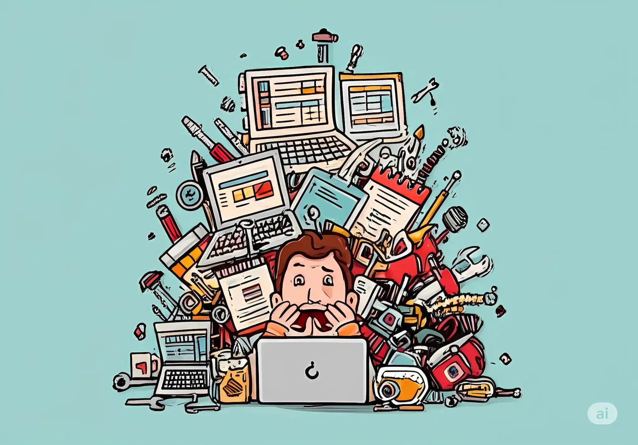 Toolbox illustration with Discord bot icons and gears