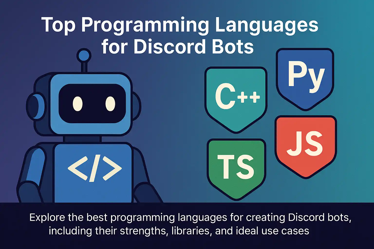 Icons of different programming languages surrounding the Discord logo